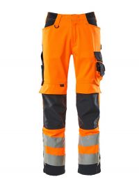 Strapazierfähige Warnschutzhose in Orange-Schwarzblau